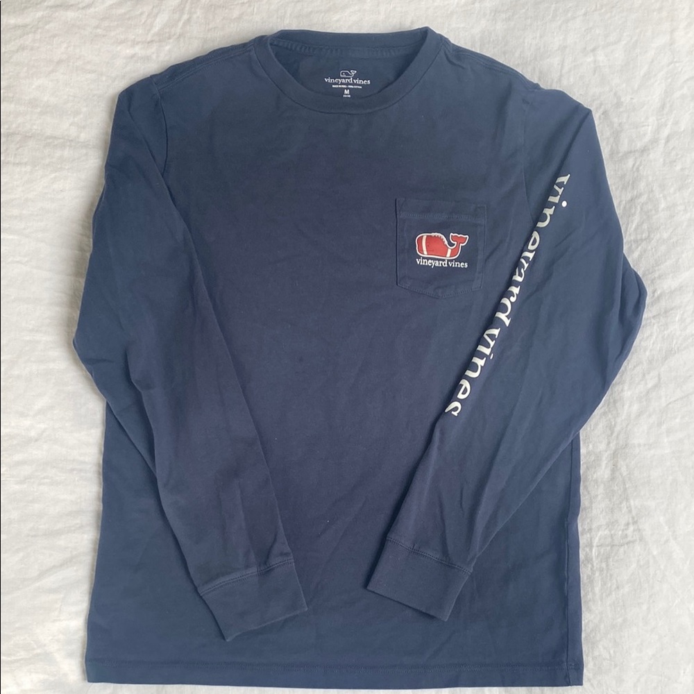 Vineyard Vines Kids Blue Long Sleeve Shirt (Football Whale)